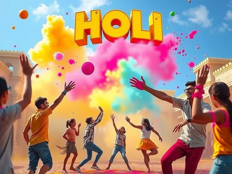 Holi Color Bonanza gameplay screenshot showing players throwing colors
